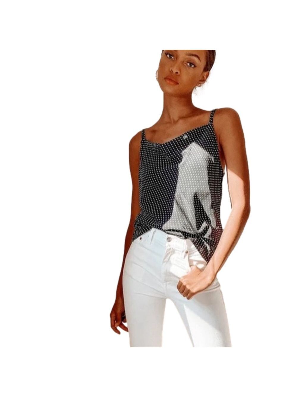 Lulus Polka Dot Cowl Neck Satin Tank Top - Picture 2 of 7